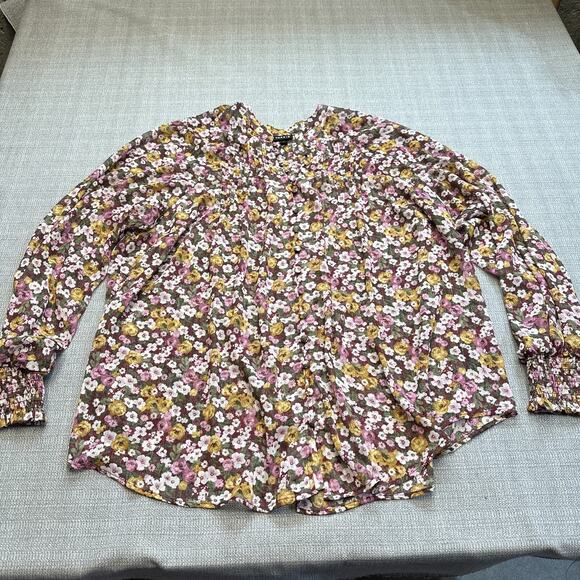 Torrid Shirt Womens 2 / 2x Crinkle Chiffon Smocked Blouse Cottagecore Boho - Picture 1 of 9